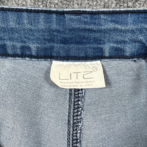 Litz Wide Jeans Womens 28 Blue Denim Cotton Frayed Hem High Rise Medium Wash - Picture 7 of 11